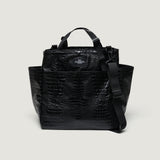 CARRY-ALL BEACH BAG - BLACK CROCO VEGAN LEATHER