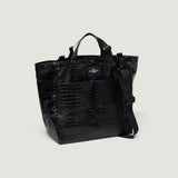 CARRY-ALL BEACH BAG - BLACK CROCO VEGAN LEATHER