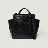 CARRY-ALL BEACH BAG - BLACK CROCO VEGAN LEATHER