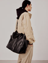 CARRY-ALL BEACH BAG - BLACK CROCO VEGAN LEATHER