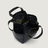 SMALL SIDE POCKET TOTE - BLACK PUFFER NYLON TWILL
