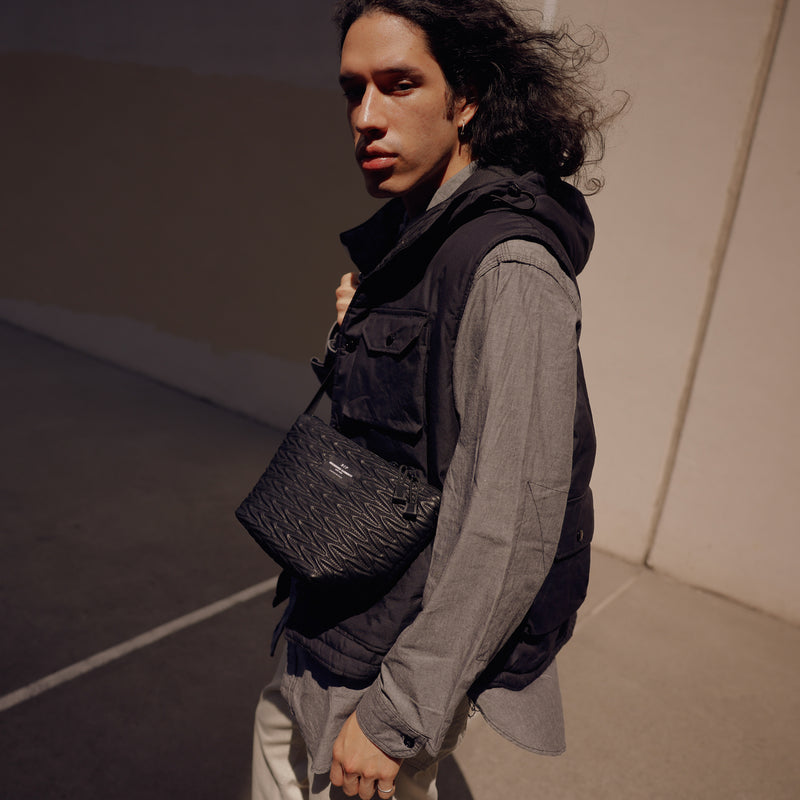 BIP x Engineered Garments MICRO TOTE - BLACK VEGAN QUILTED LEATHER