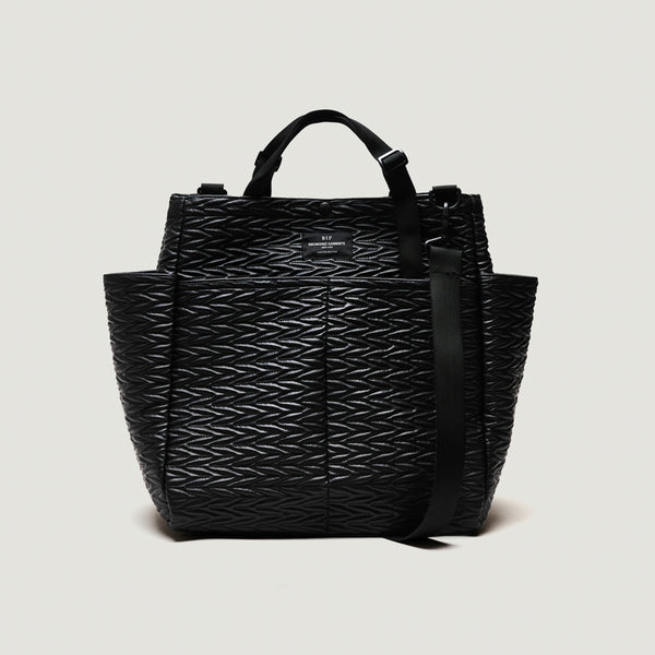 BIP x Engineered Garments CARRY-ALL BEACH BAG - BLACK VEGAN QUILTED LEATHER