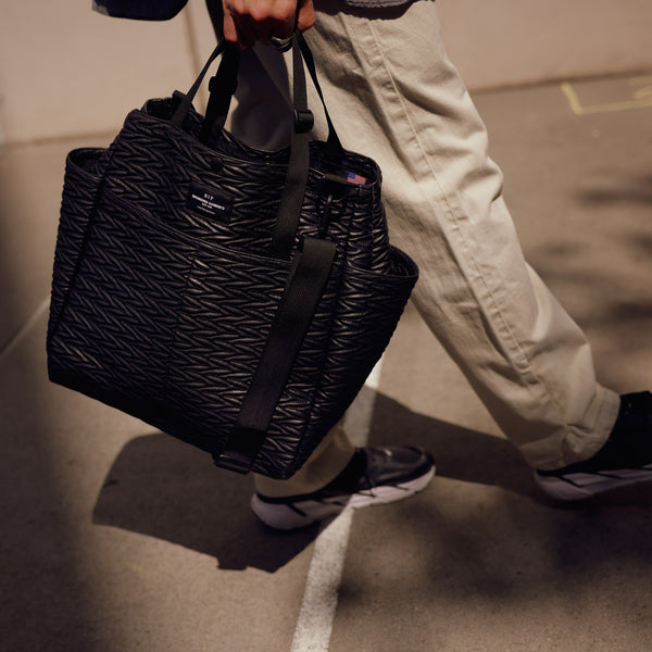 BIP x Engineered Garments CARRY-ALL BEACH BAG - BLACK VEGAN QUILTED LEATHER