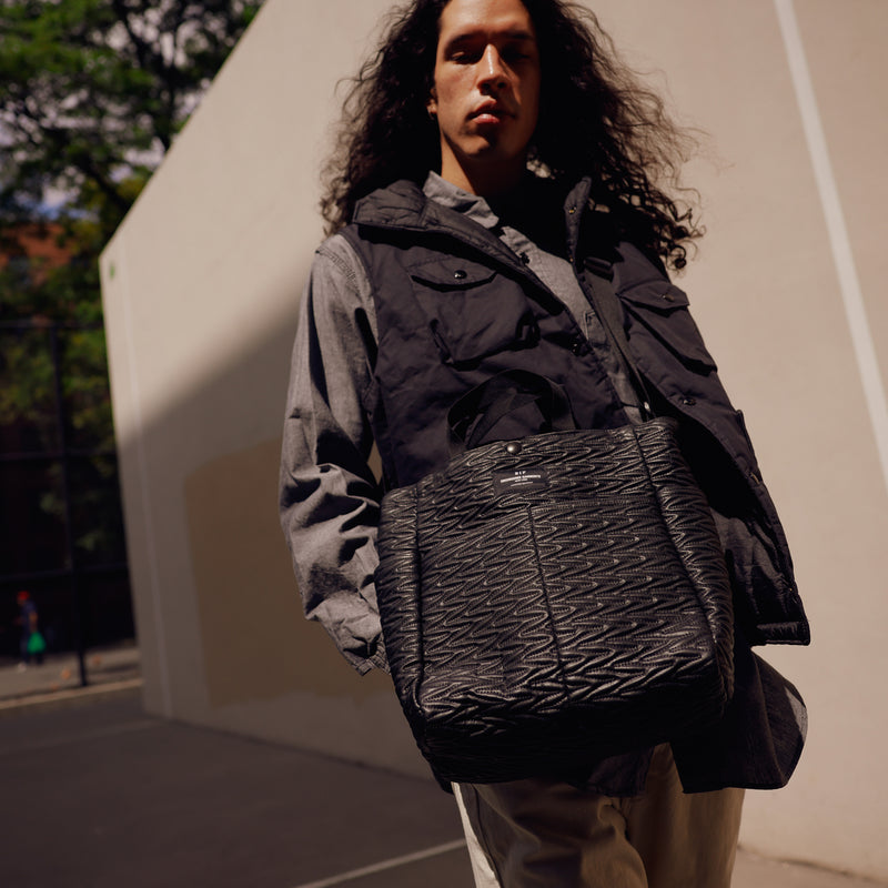 BIP x Engineered Garments MULTI-POCKET BAG MEDIUM - BLACK VEGAN QUILTED LEATHER