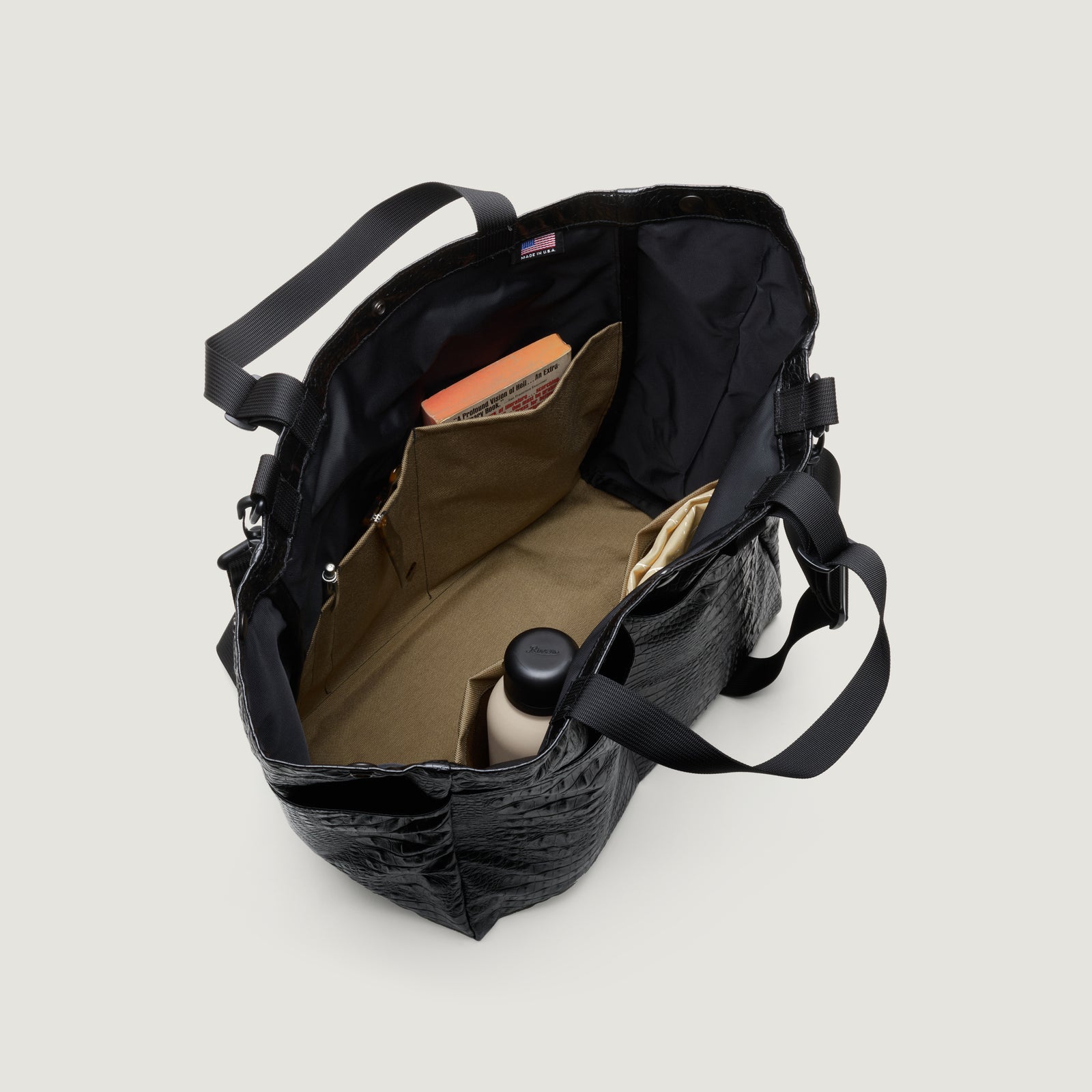 CARRY-ALL BEACH BAG - BLACK CROCO VEGAN LEATHER – BAGSINPROGRESS