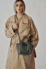 SMALL SIDE POCKET TOTE - KHAKI GREEN PUFFER NYLON TWILL