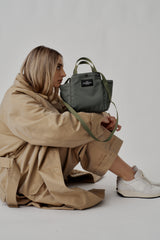 SMALL SIDE POCKET TOTE - KHAKI GREEN PUFFER NYLON TWILL