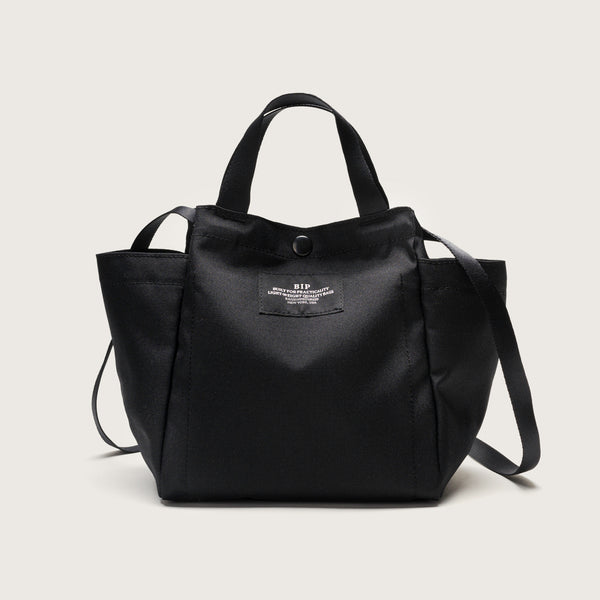 SMALL SIDE POCKET TOTE - BLACK RECYCLED POLYESTER