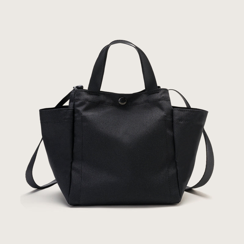 SMALL SIDE POCKET TOTE - BLACK RECYCLED POLYESTER