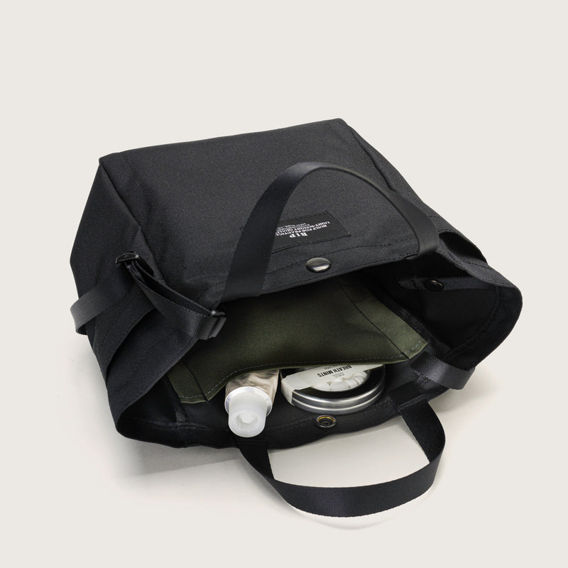 SMALL SIDE POCKET TOTE - BLACK RECYCLED POLYESTER